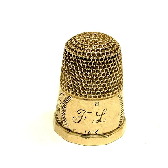 Sewing Thimble Size 8 14k Gold 4.6 Grams Antique Engraved Estate Jewelry - Picture 4 of 12